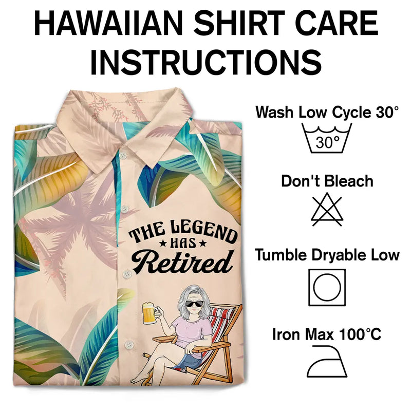 Beach, Summer, Poolside, Retirement, Gift For Women, Gift For Yourself, Gift For Wife, Funny - The Legend Has Retired - Personalized Hawaiian Shirt