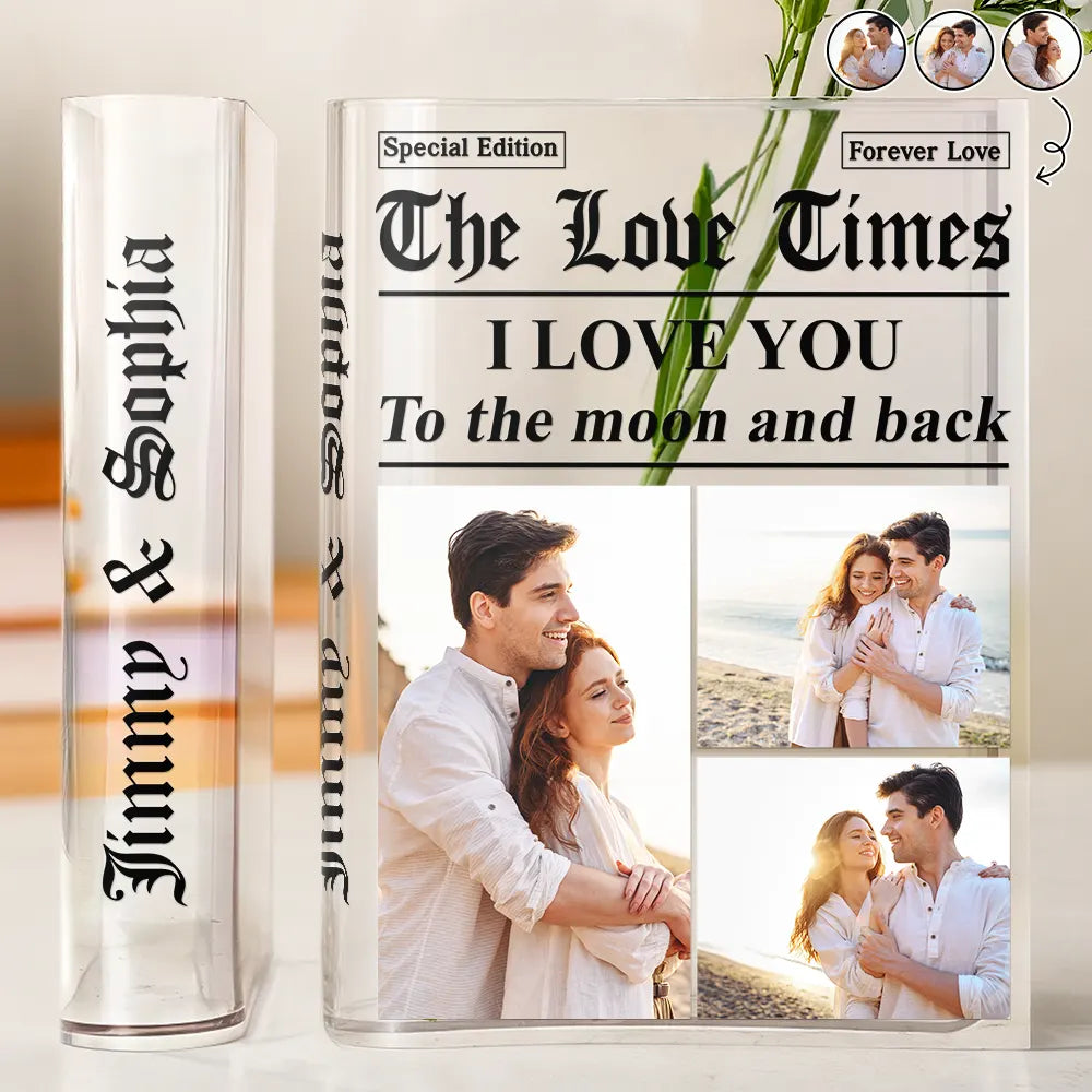 Old Couples,Gift For Couples,Gift For Women,Gift For Men,Gift For Wife,Gift For Husband,Gift For Boyfriend,Gift For Girlfriend,Love,LGBT - Custom Photo The Love Times Newspaper Theme - Personalized Acrylic Book Vase