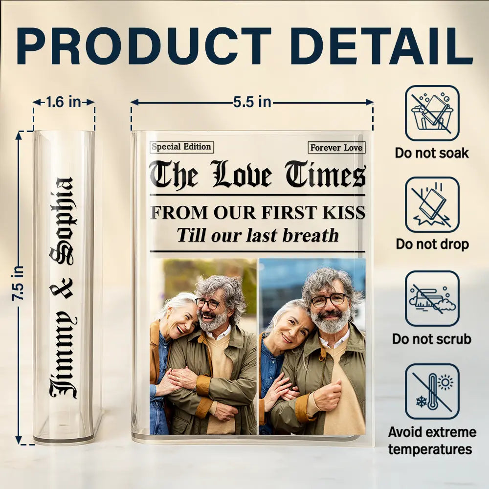 Old Couples,Gift For Couples,Gift For Women,Gift For Men,Gift For Wife,Gift For Husband,Gift For Boyfriend,Gift For Girlfriend,Love,LGBT - Custom Photo The Love Times Newspaper Theme - Personalized Acrylic Book Vase
