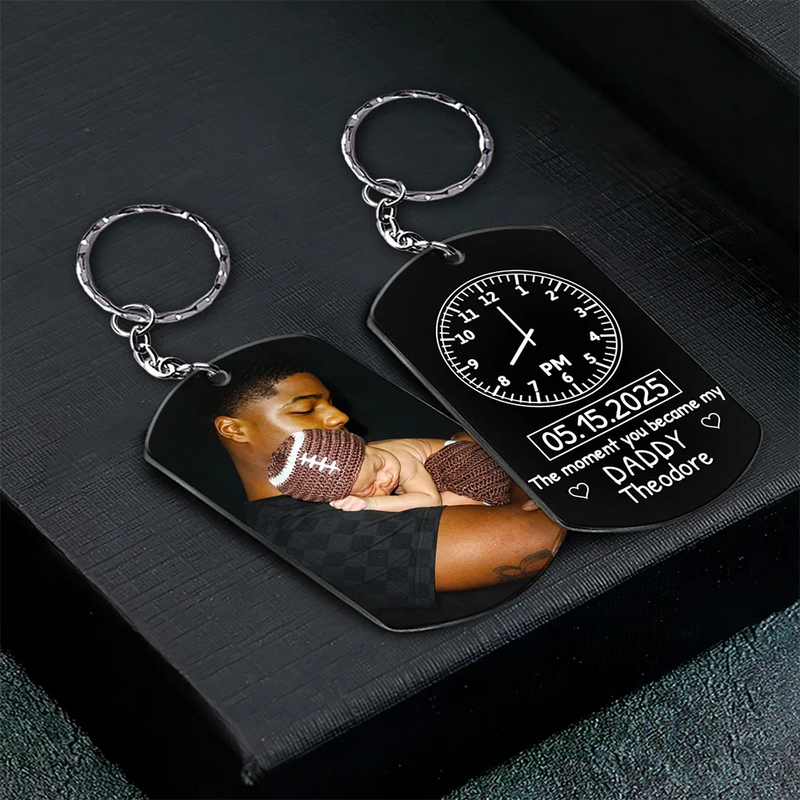 Gift For Father,New Dad,New baby,Happy - Custom Photo The Moment You Became My Daddy - Personalized Aluminum Keychain