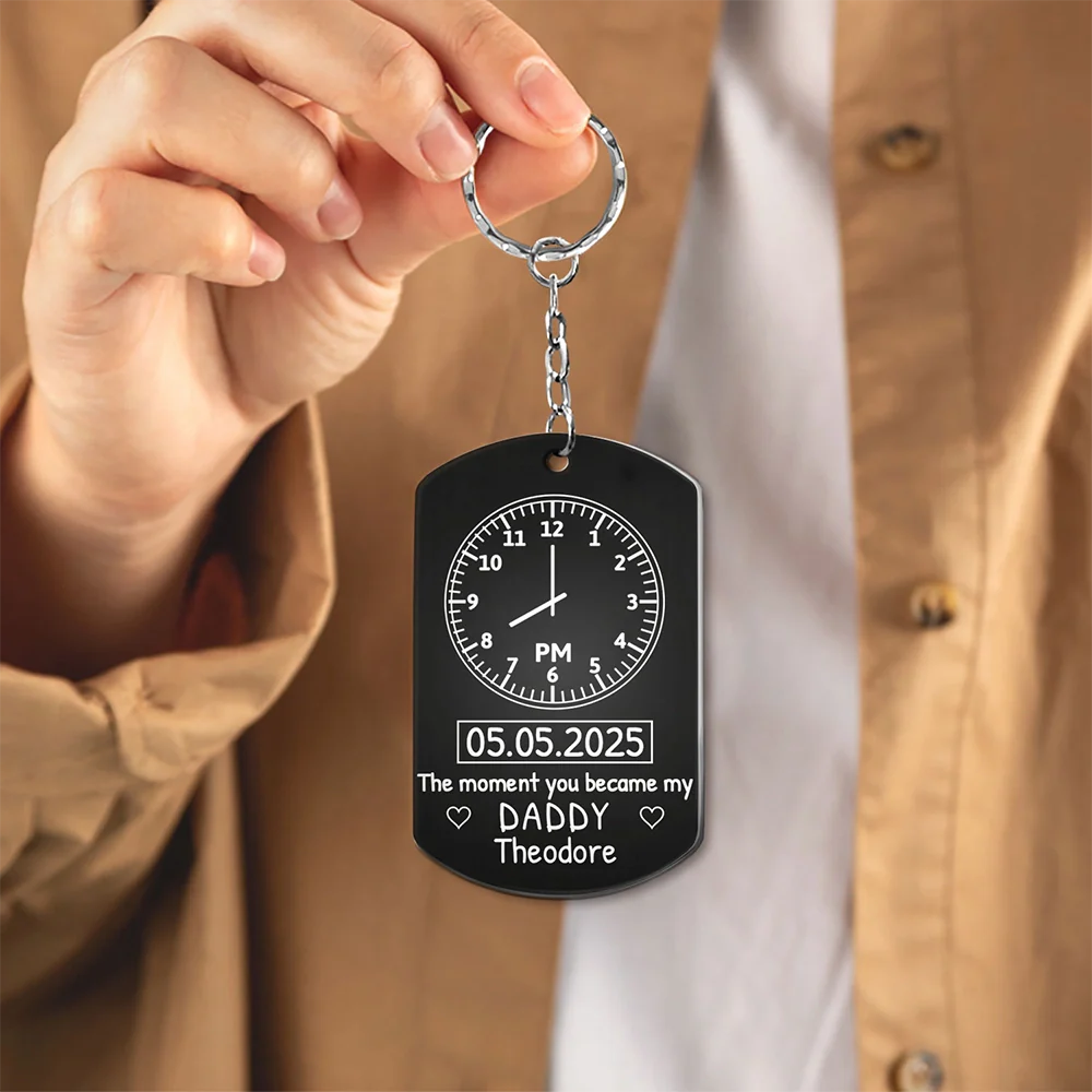 Gift For Father,New Dad,New baby,Happy - Custom Photo The Moment You Became My Daddy - Personalized Aluminum Keychain