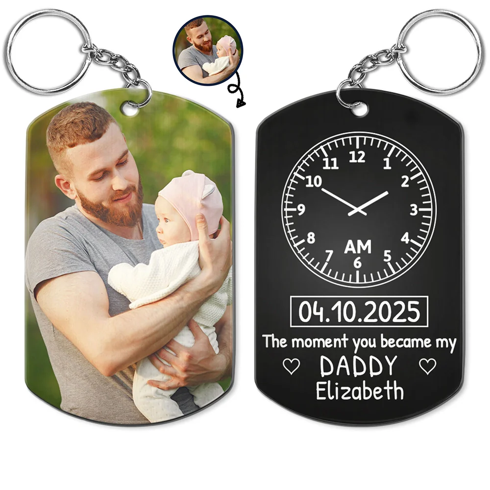 Gift For Father,New Dad,New baby,Happy - Custom Photo The Moment You Became My Daddy - Personalized Aluminum Keychain