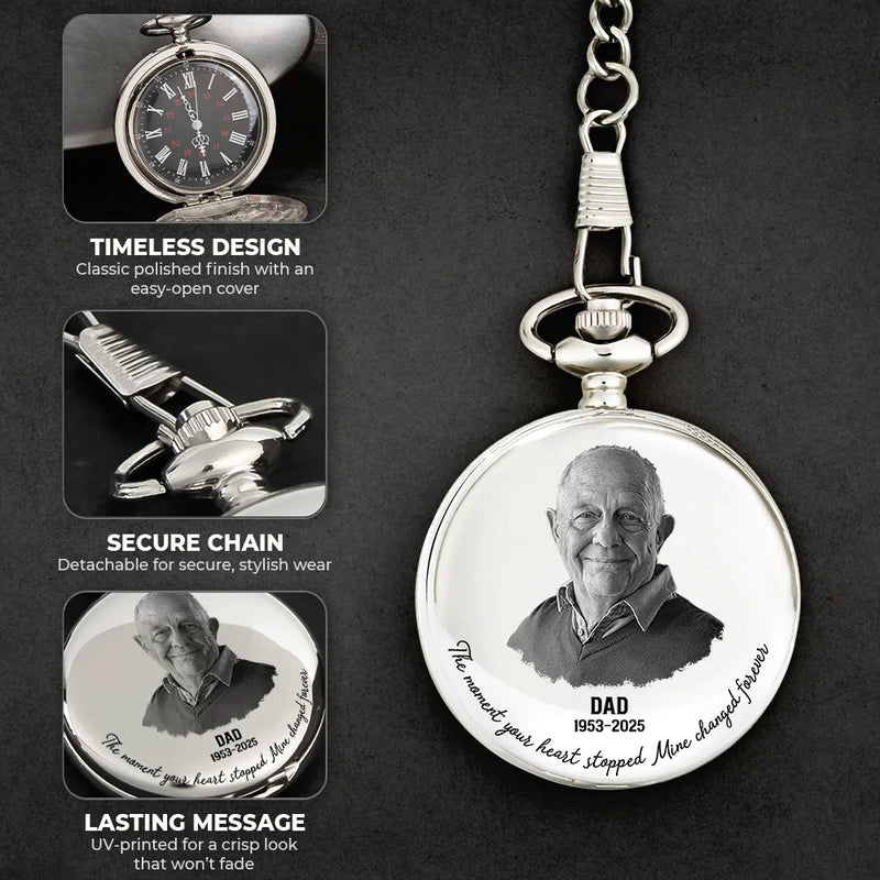 Custom Photo,Memorial,Family,Sad - Custom Photo The Moment Your Heart Stopped Mine Changed Forever - Personalized Pocket Watch