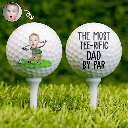 Custom Photo The Most Tee-rific Dad By Par - Personalized Golf Ball