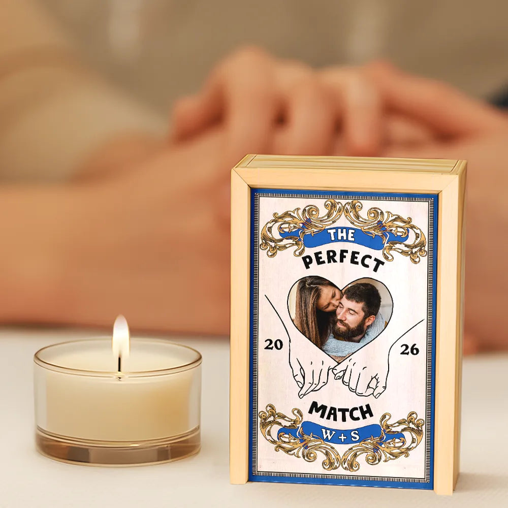 Gift For Couples,Gift For Husband,Gift For Wife,Gift For Boyfriend,Gift For Girlfriend,Happy - Custom Photo The Perfect Match - Personalized Wooden Matchbox