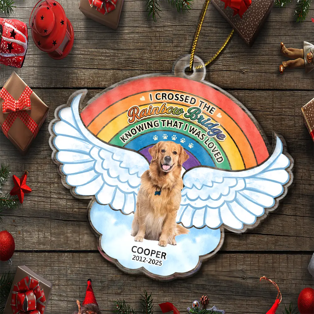 Retirement,Pet Lovers,Pet Mom,Pet Dad,Dog Lovers,Dog Mom,Dog Dad,Cat Lovers,Cat Mom,Cat Dad,Custom Photo,Christmas,Sad - Custom Photo The Rainbow Bridge - Personalized Custom Shaped Acrylic Ornament