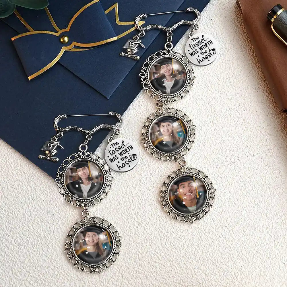 Graduation,Gift For Yourself,Gift For Bestie,Gift For Girlfriend,Gift For Boyfriend,Gift For Sibling,Gifts For Colleagues,Funny - Custom Photo The Tassel Was Worth The Hassle - Personalized Graduation Tassel Pin