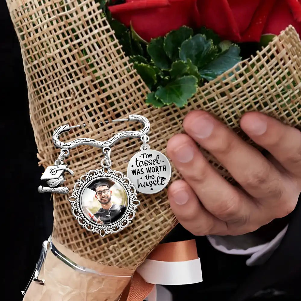 Graduation,Gift For Yourself,Gift For Bestie,Gift For Girlfriend,Gift For Boyfriend,Gift For Sibling,Gifts For Colleagues,Funny - Custom Photo The Tassel Was Worth The Hassle - Personalized Graduation Tassel Pin