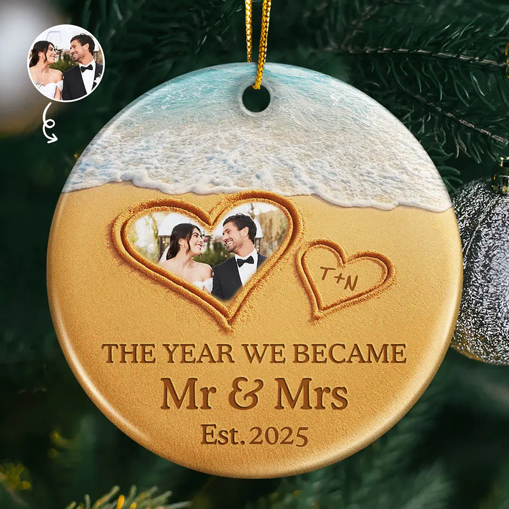 Custom Photo The Year We Became Mr & Mrs Initial Letter - Personalized Circle Ceramic Ornament