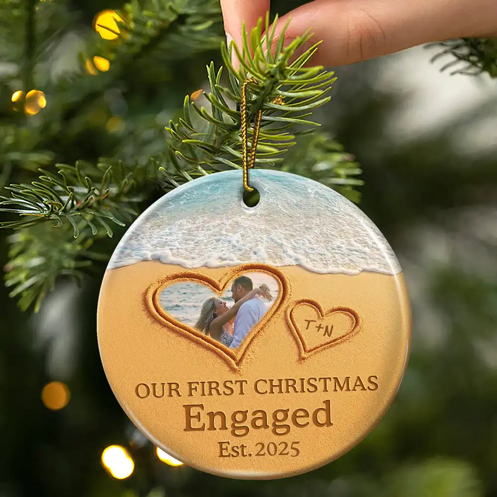 Gift For Couples,Gift For Husband,Gift For Wife,Gift For Boyfriend,Gift For Girlfriend,Anniversary,Wedding Anniversary,Love,Custom Photo - Custom Photo The Year We Became Mr & Mrs Initial Letter - Personalized Circle Ceramic Ornament