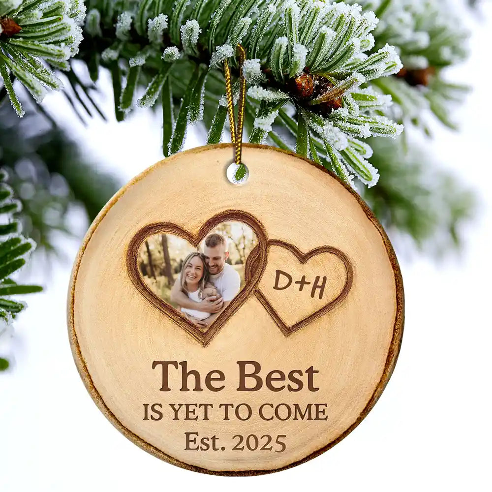 Gift For Couples,Gift For Husband,Gift For Wife,Gift For Boyfriend,Gift For Girlfriend,Anniversary,Wedding Anniversary,Love,Custom Photo - Custom Photo The Year We Became Mr & Mrs Initial Letter - Personalized Circle Ceramic Ornament