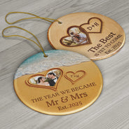 Gift For Couples,Gift For Husband,Gift For Wife,Gift For Boyfriend,Gift For Girlfriend,Anniversary,Wedding Anniversary,Love,Custom Photo - Custom Photo The Year We Became Mr & Mrs Initial Letter - Personalized Circle Ceramic Ornament