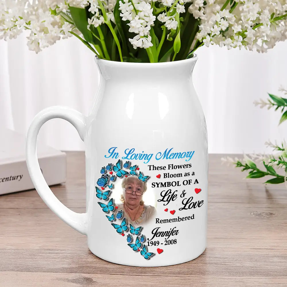 Memorial, Custom Photo, Sad - Custom Photo These Flowers Bloom As A Symbol - Personalized Ceramic Flower Vase