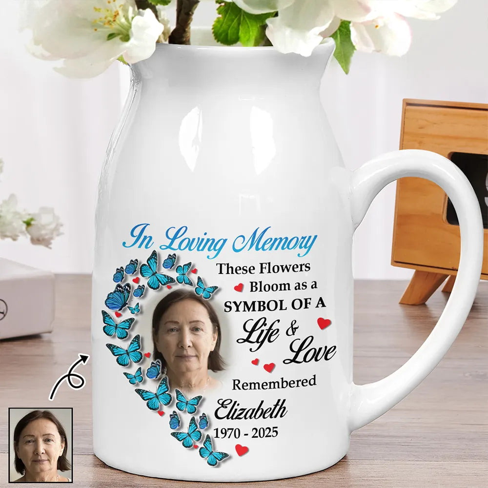 Memorial, Custom Photo, Sad - Custom Photo These Flowers Bloom As A Symbol - Personalized Ceramic Flower Vase