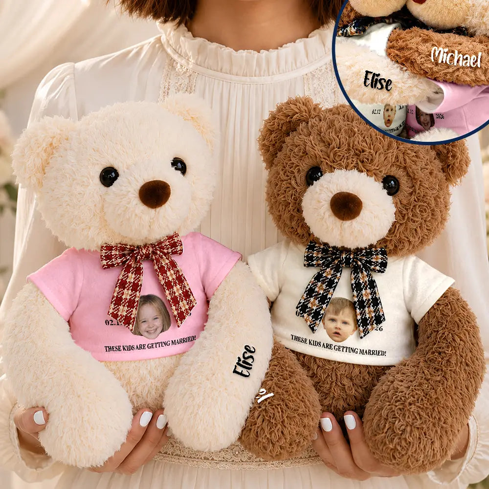 Humorous, Custom Photo, Married Couple, Gift For Couples, Wedding, Cut-Face Photo - Custom Photo These Kids Are Getting Married - Personalized Hugging Bear