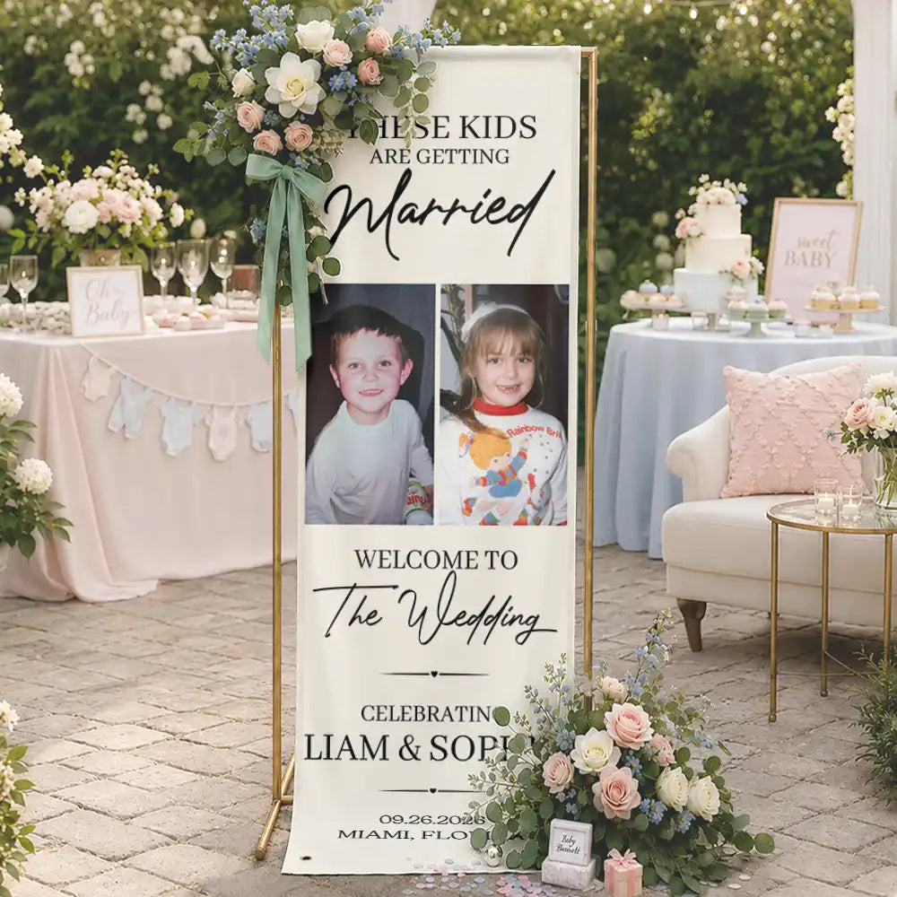 Custom Photo, Romantic, Gift For Couples, Wedding, Upload Full Photo - Custom Photo These Kids Are Getting Married - Personalized Vertical Banner