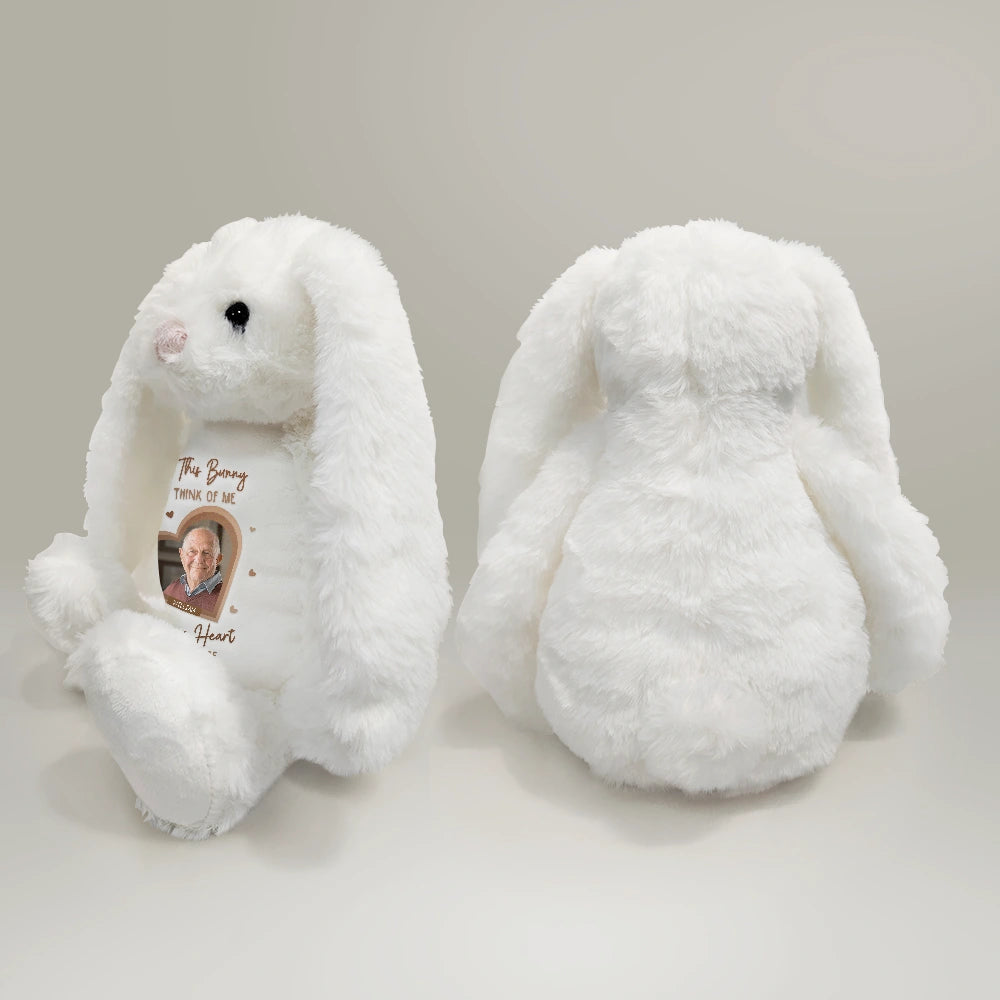 Pet Lovers, Cat Lovers, Dog Lovers, Sad, Memorial, Family, Gift For Sibling, Parents, Gift For Grandparents - Custom Photo Think Of Me In Your Heart Memorial - Personalized Soft Toy Bunny