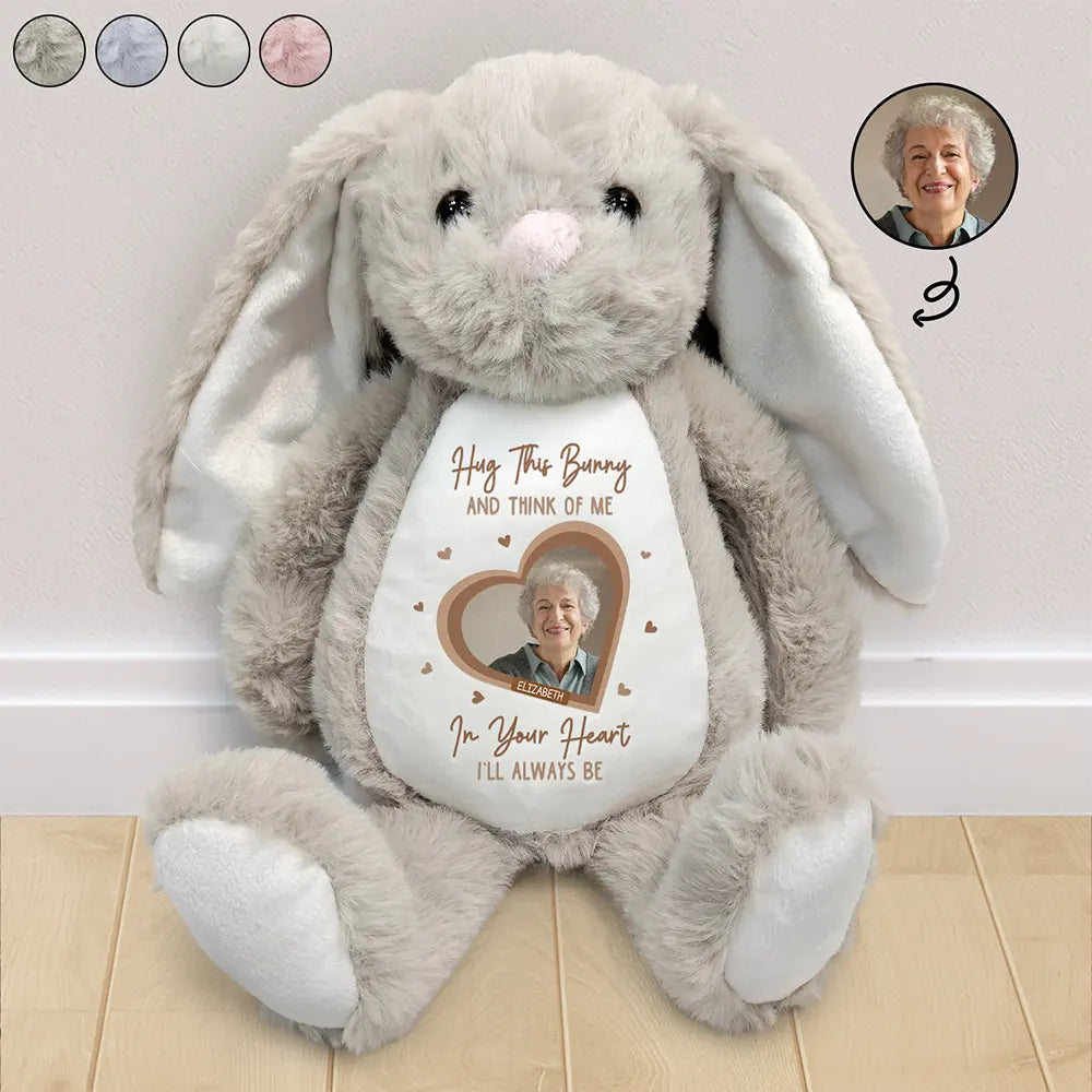 Custom Photo Think Of Me In Your Heart Memorial - Personalized Soft Toy Bunny