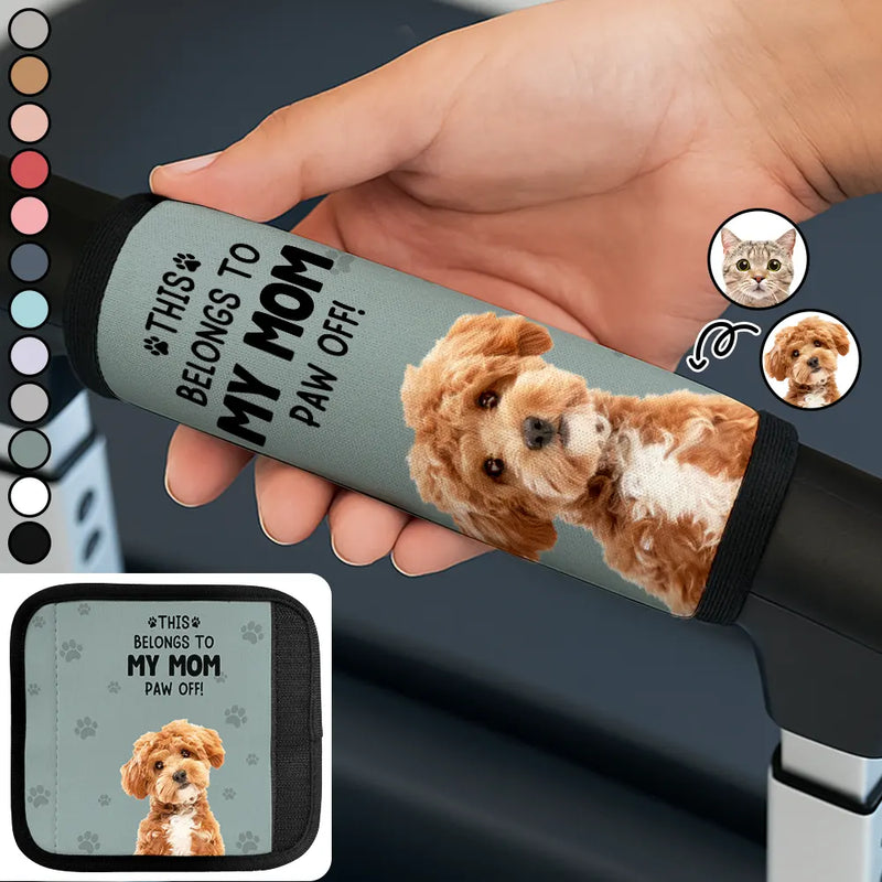 Pet Lovers, Custom Photo, Happy, Travel, Dog Lovers, Cat Lovers - Custom Photo This Belongs To My Mom - Personalized Luggage Handle Wrap