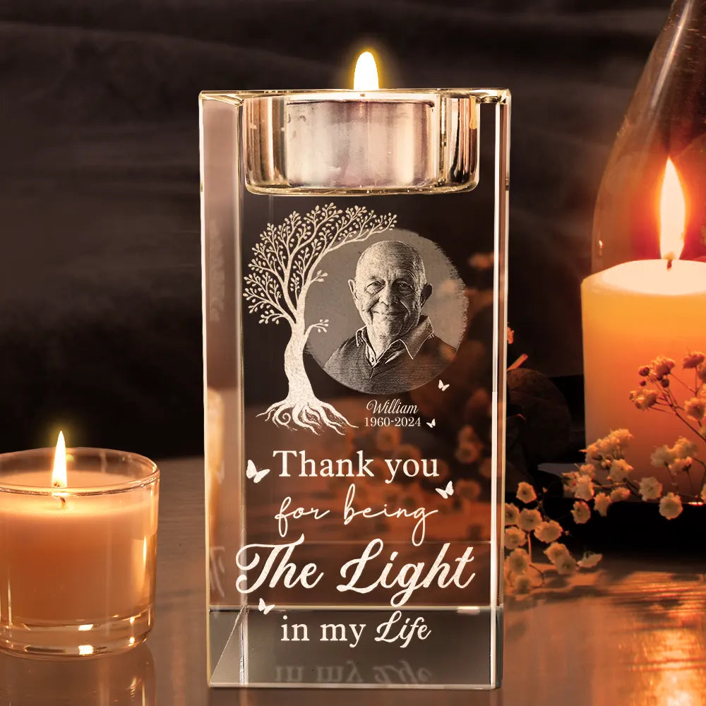 Gift For Husband, Gift For Men, Gift For Grandpa, Gift For Women, New Dad, Gift For Father, Gift For Grandma, Happy, New Mom, Gift For Mother - Custom Photo This Candle Burns In Loving Memory - Personalized Crystal Candle Holder