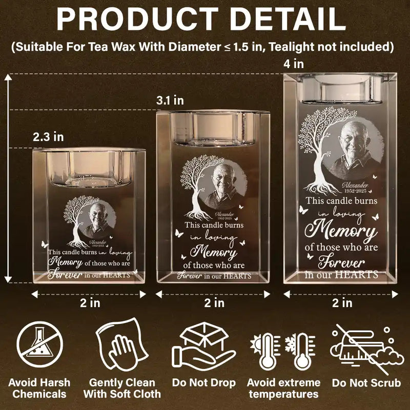 Gift For Husband, Gift For Men, Gift For Grandpa, Gift For Women, New Dad, Gift For Father, Gift For Grandma, Happy, New Mom, Gift For Mother - Custom Photo This Candle Burns In Loving Memory - Personalized Crystal Candle Holder