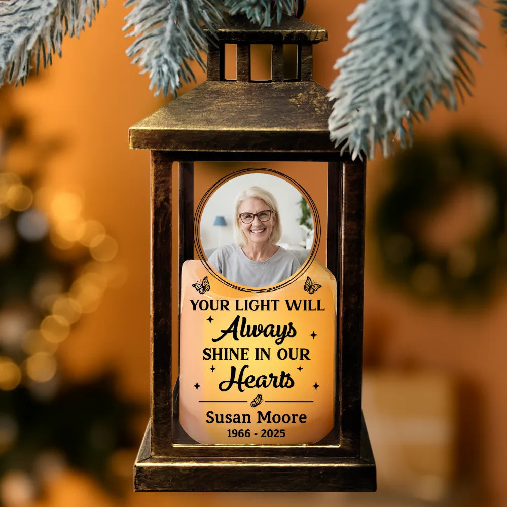 Memorial, Sad, Family, Parents, Gift For Grandparents - Custom Photo This Candle Burns In Loving Memory - Personalized LED Candle Lantern