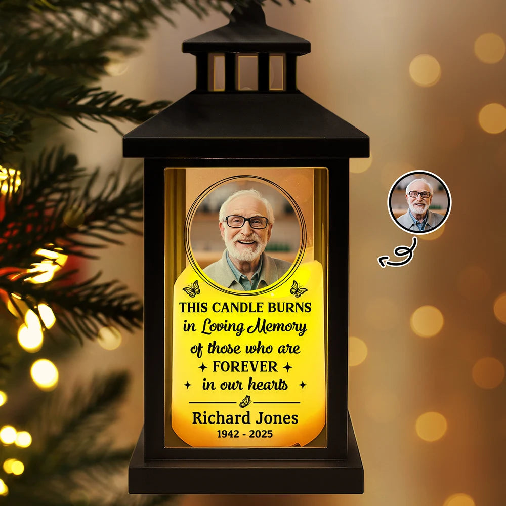 Custom Photo This Candle Burns In Loving Memory - Personalized LED Candle Lantern