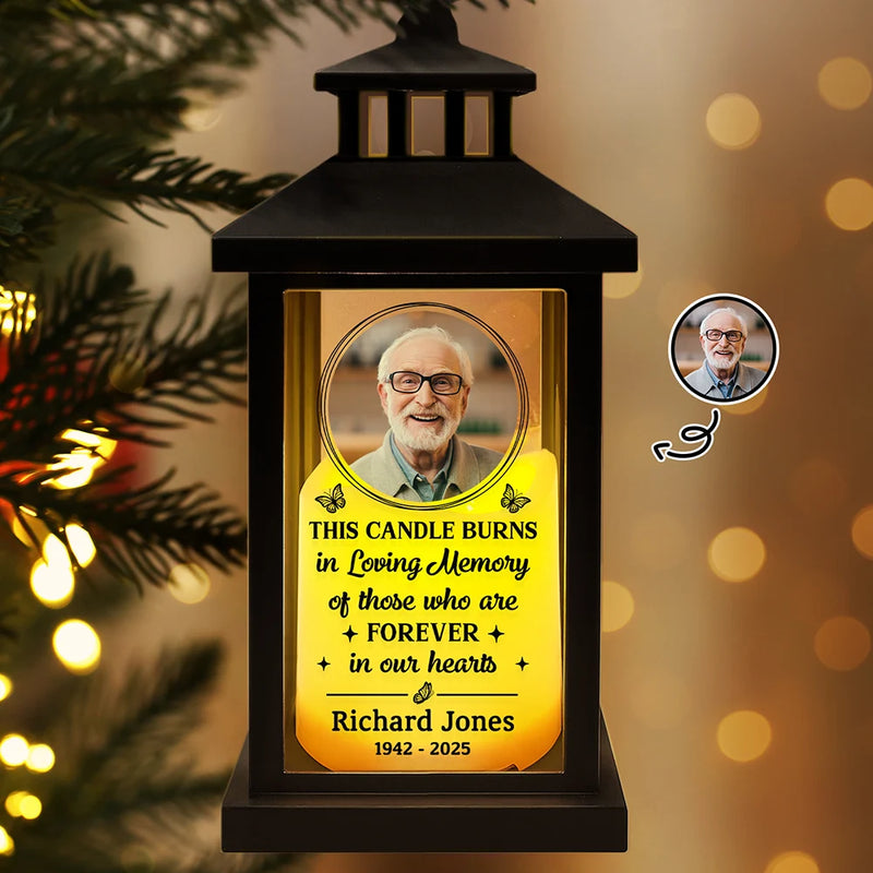 Memorial, Sad, Family, Parents, Gift For Grandparents - Custom Photo This Candle Burns In Loving Memory - Personalized LED Candle Lantern