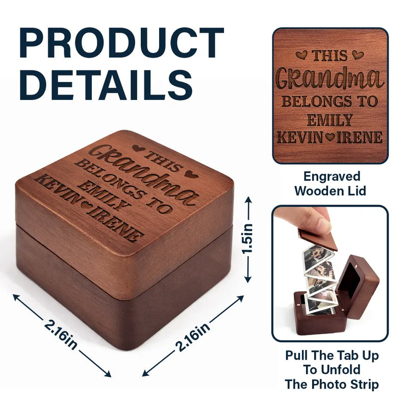 Gift For Yourself,Gift For Women,Gift For Men,Gift For Grandpa,Gift For Father,Parents,Gift For Grandparents,Love - Custom Photo This Grandma Belongs To The Kids - Personalized Wooden Accordion Photo Box