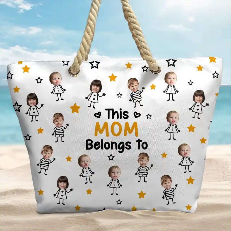 Gift For Grandma,Gift For Mother,Love,Stick Figure - Custom Photo This Grandma Mom Belongs To Kids Pet - Personalized Beach Bag