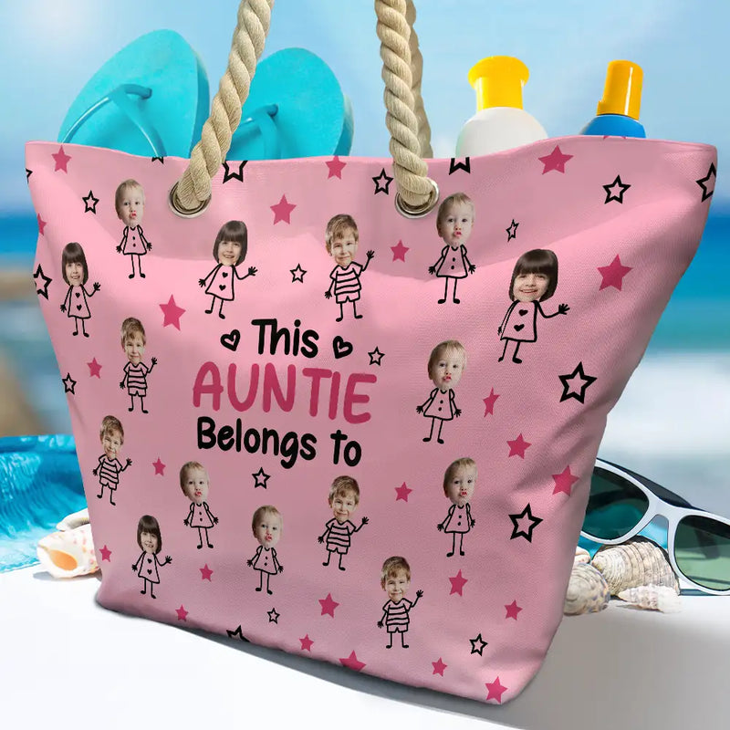 Gift For Grandma,Gift For Mother,Love,Stick Figure - Custom Photo This Grandma Mom Belongs To Kids Pet - Personalized Beach Bag