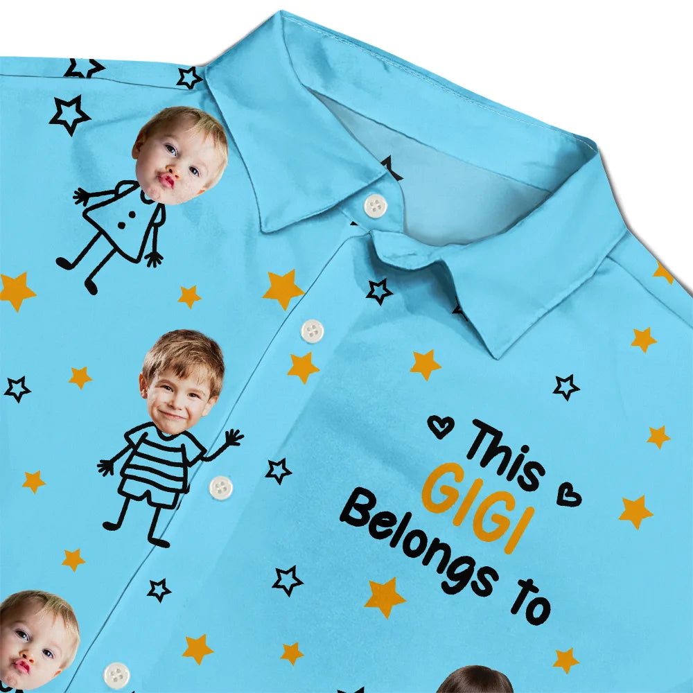 Gift For Grandma,Gift For Mother,Love,Stick Figure - Custom Photo This Grandpa Grandma Dad Mom Belongs To Kids Pet - Personalized Hawaiian Shirt