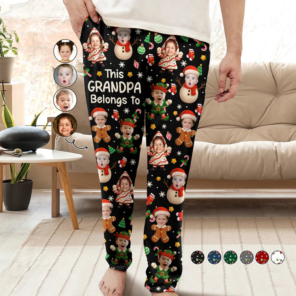 Gift For Grandpa, Gift For Mother, Gift For Father, Gift For Grandma, Happy, Christmas - Custom Photo This Grandpa Dad Belongs To Grandkids Christmas Characters - Personalized Pajama Pants