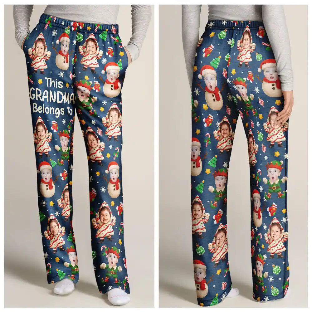 Gift For Grandpa, Gift For Mother, Gift For Father, Gift For Grandma, Happy, Christmas - Custom Photo This Grandpa Dad Belongs To Grandkids Christmas Characters - Personalized Pajama Pants