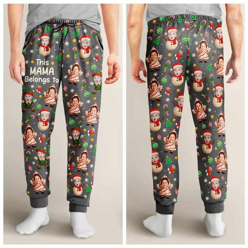Gift For Grandpa, Gift For Mother, Gift For Father, Gift For Grandma, Happy, Christmas - Custom Photo This Grandpa Dad Belongs To Grandkids Christmas Characters - Personalized Pajama Pants