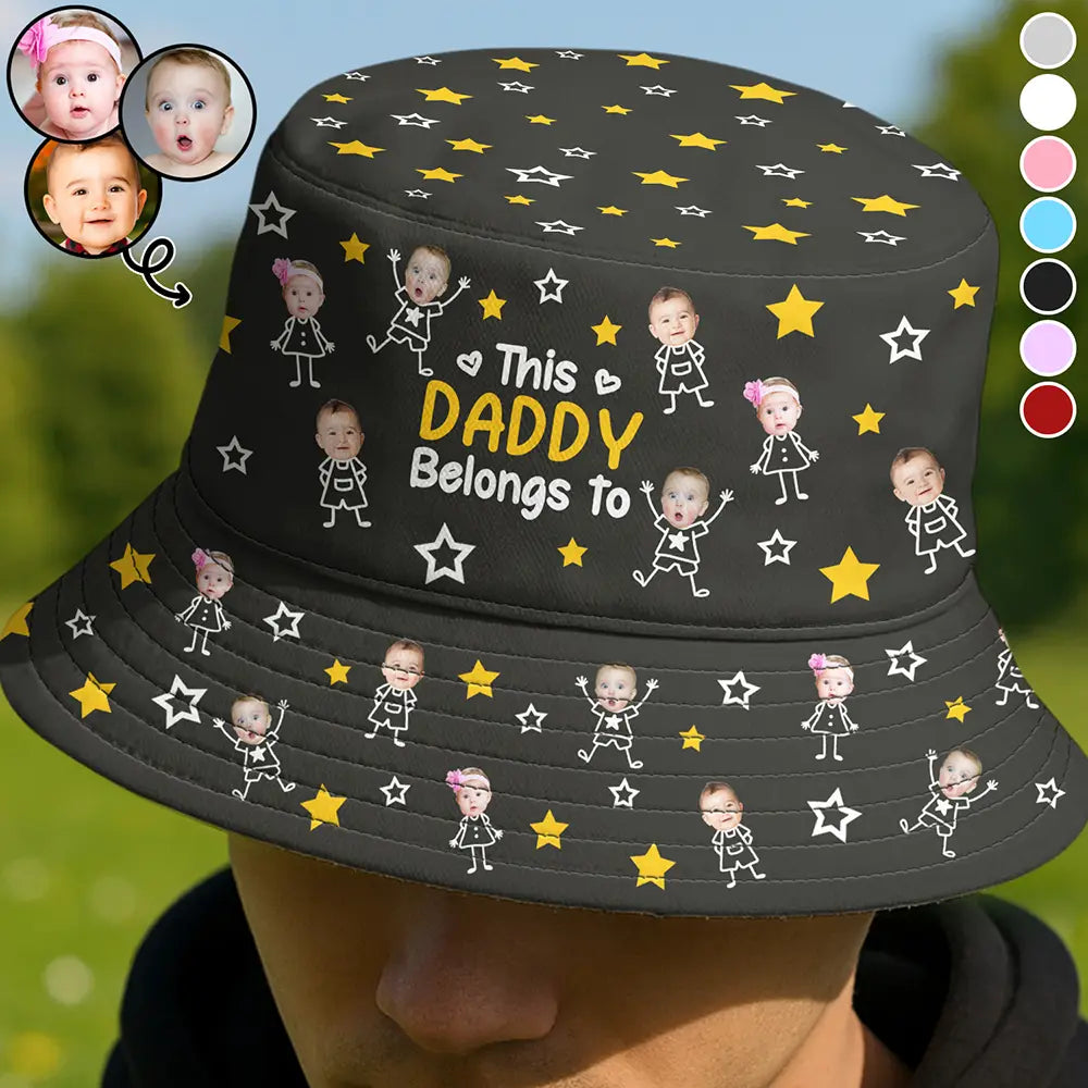 Custom Photo This Grandpa Grandma Dad Mom Belongs To Kids Pet - Personalized Bucket Hat