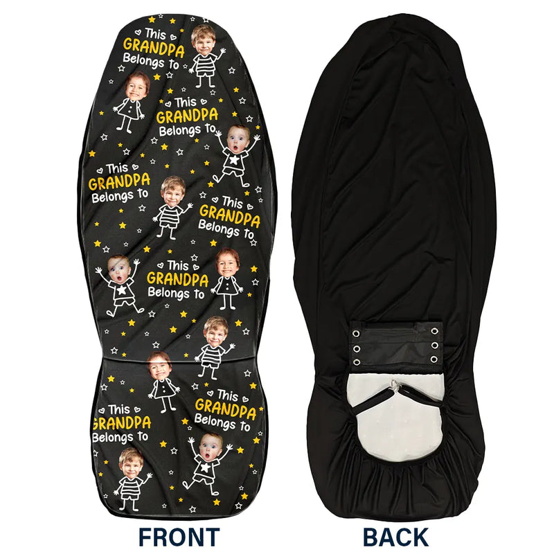 Gift For Grandpa, Gift For Father, Funny, Happy, Custom Photo - Custom Photo This Grandpa Papa Dad Belongs To Kids Pet - Personalized Car Seat Cover