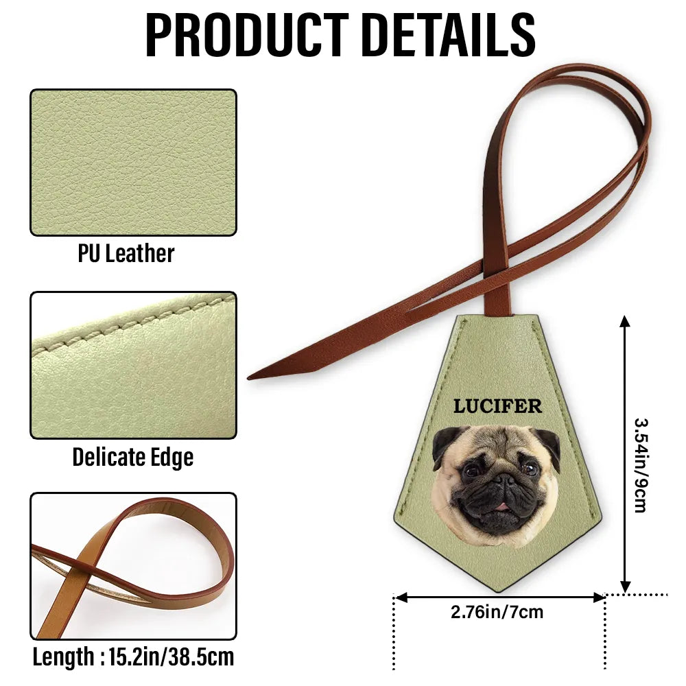Pet Lovers - Custom Photo This Human Belongs To - Personalized Tag Shaped Leather Keychain With Stitching