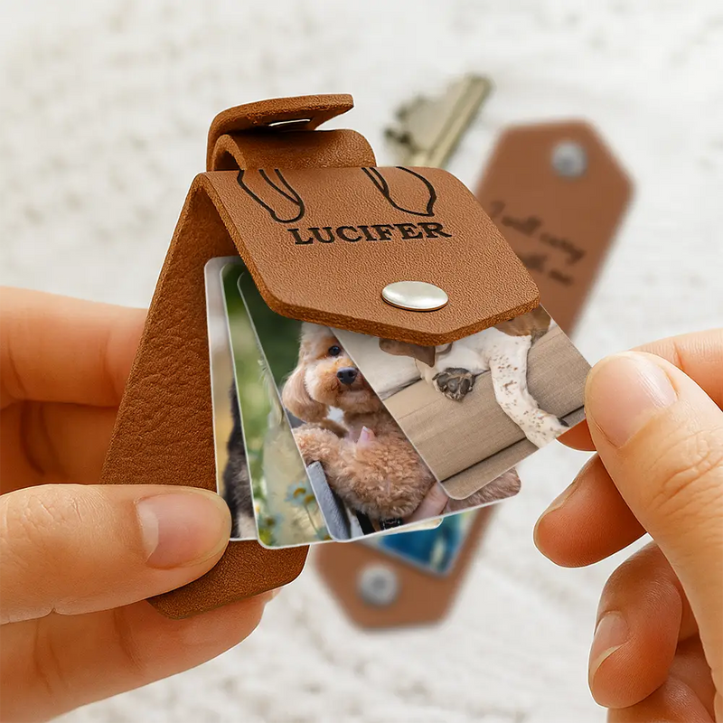 Pet Lovers - Custom Photo This Human Belongs To - Personalized Leather Photo Keychain