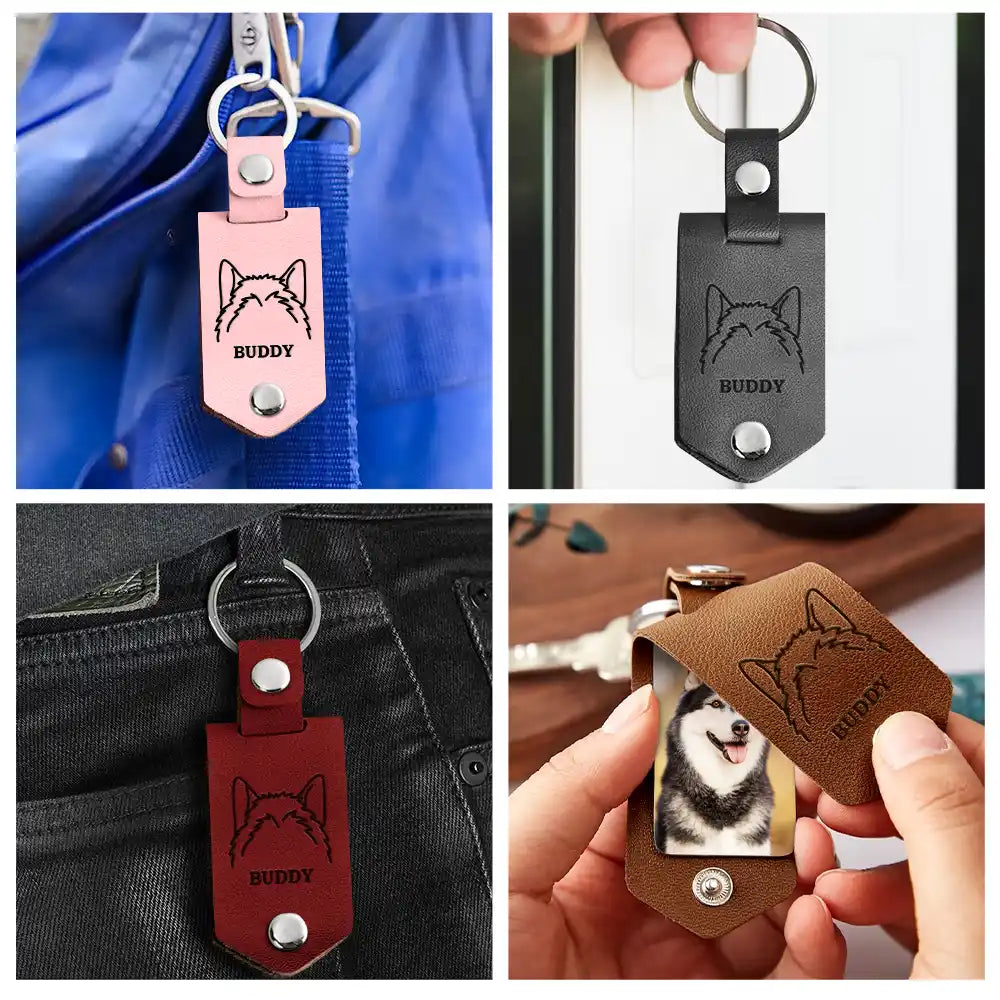 Pet Lovers - Custom Photo This Human Belongs To - Personalized Leather Photo Keychain