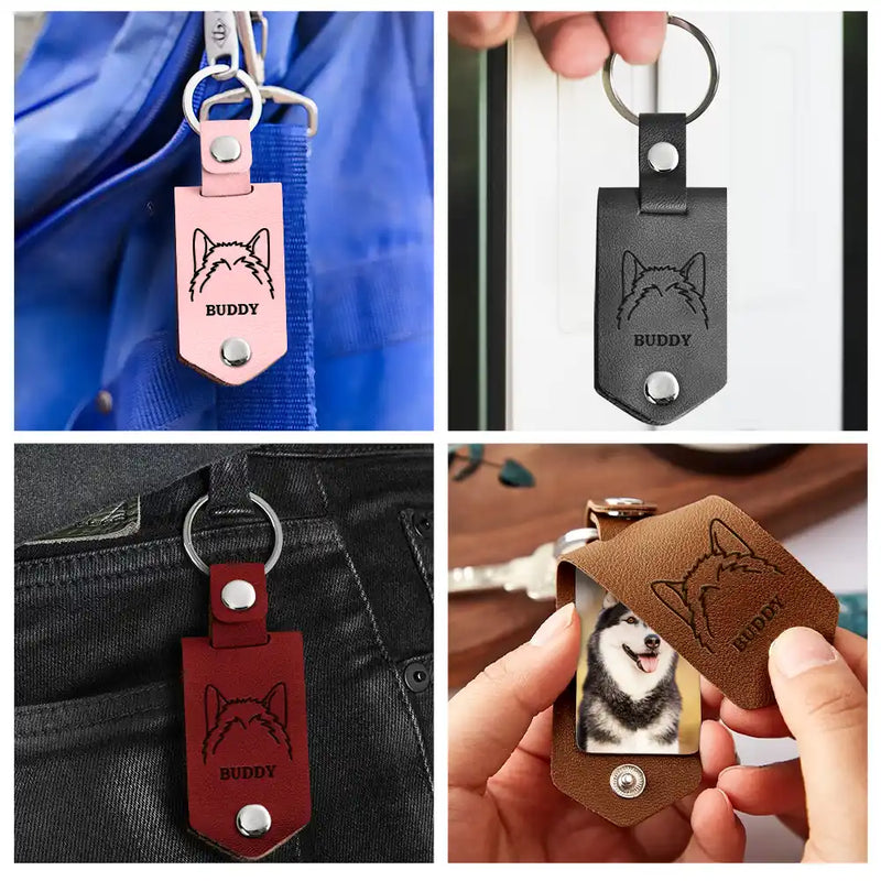 Pet Lovers - Custom Photo This Human Belongs To - Personalized Leather Photo Keychain