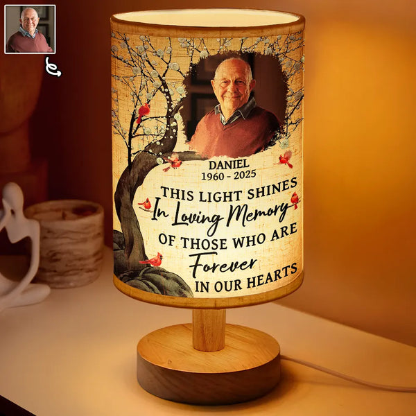 Sad, Memorial, Gift For Grandparents, Gift For Sibling, Family, Parents - Custom Photo This Light Shines In Loving Memory - Personalized Fabric Lamp