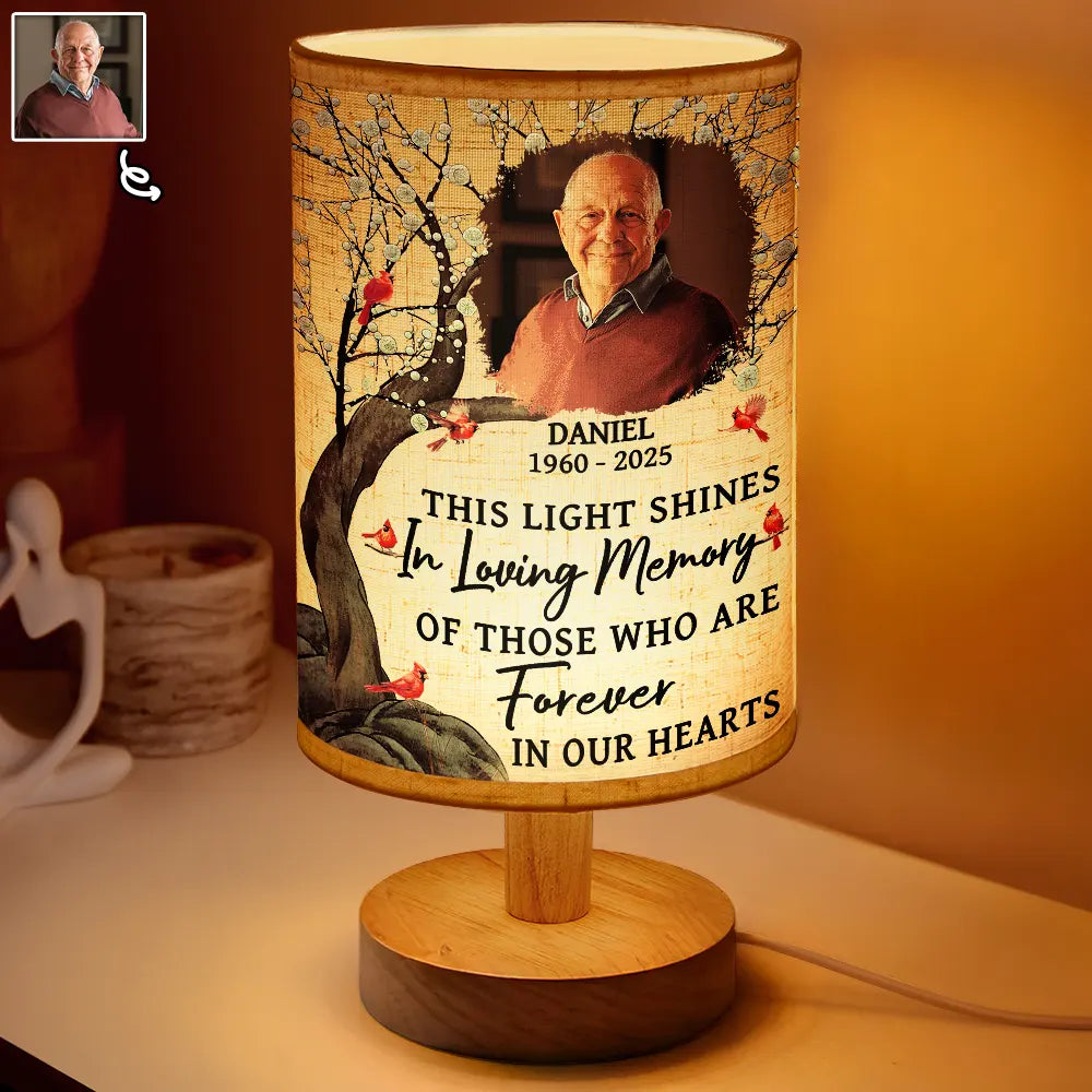 Sad, Memorial, Gift For Grandparents, Gift For Sibling, Family, Parents - Custom Photo This Light Shines In Loving Memory - Personalized Fabric Lamp