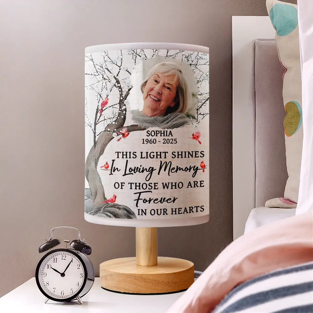 Sad, Memorial, Gift For Grandparents, Gift For Sibling, Family, Parents - Custom Photo This Light Shines In Loving Memory - Personalized Fabric Lamp