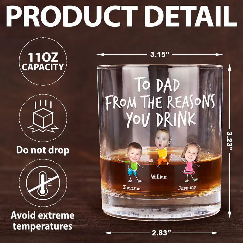 Funny,Gift For Father,Dad - Children,Gift For Grandpa,Gift For Husband - Custom Photo To Dad From The Reasons You Drink Funny - Personalized Whiskey Glass