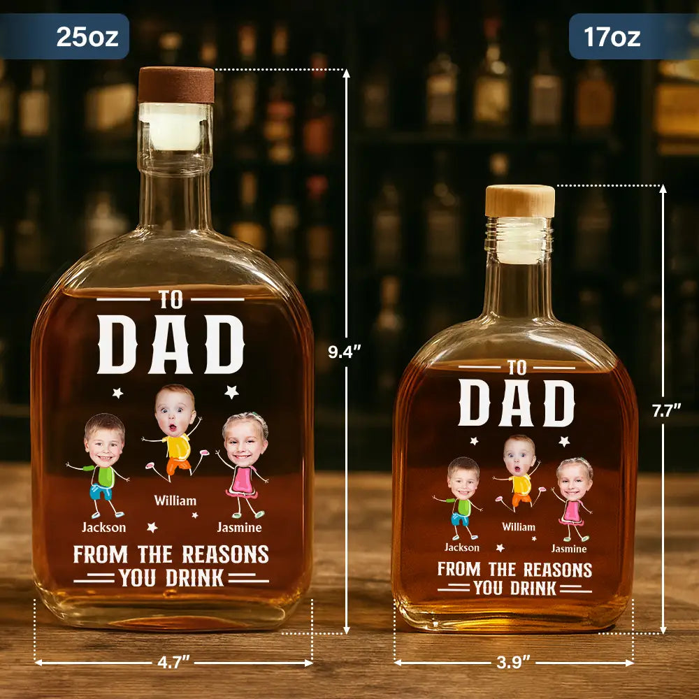 Funny,Gift For Husband,Gift For Wife,Parents,Gift For Father,Gift For Grandma,Gift For Grandpa,Gift For Mother - Custom Photo To Mom Dad From The Reasons You Drink - Personalized Whiskey Bottle