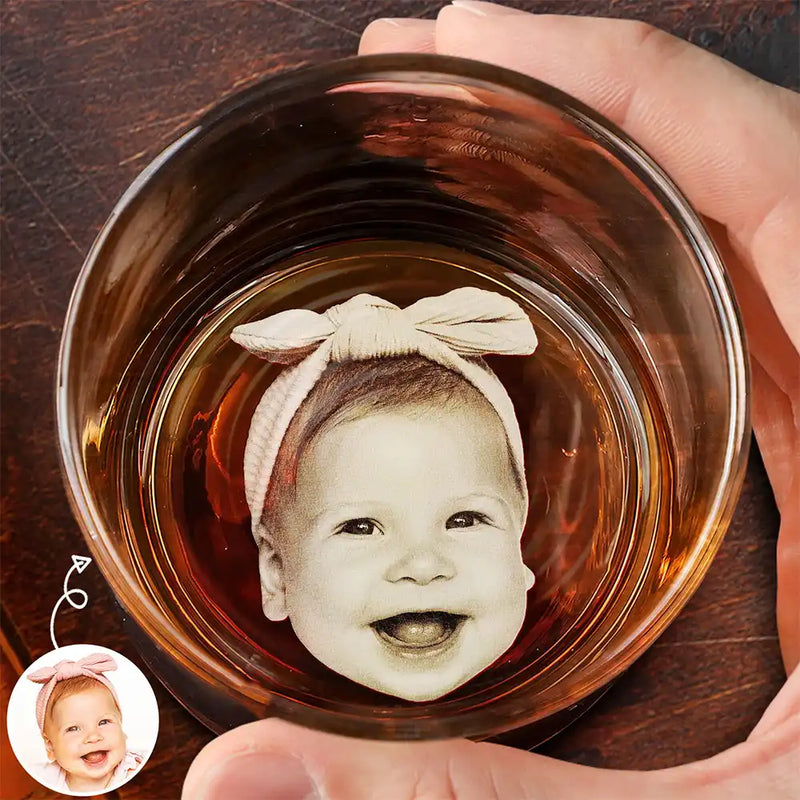 Gift For Father,Gift For Husband,Happy - Custom Photo To The Best Dad Coolest Husband Ever - Personalized Engraved Whiskey Glass