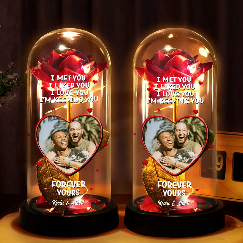 Gift For Couples,Old Couples,Gift For Wife,Gift For Girlfriend,LGBT,Love - Custom Photo Together And Forever Yours - Personalized Everlasting Rose Dome Lamp