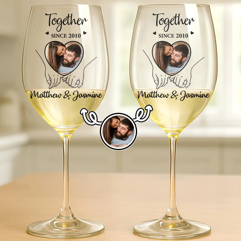 Gift For Couples, Gift For Husband, Gift For Wife, Love, Custom Photo - Custom Photo Together Since - Personalized Wine Glass