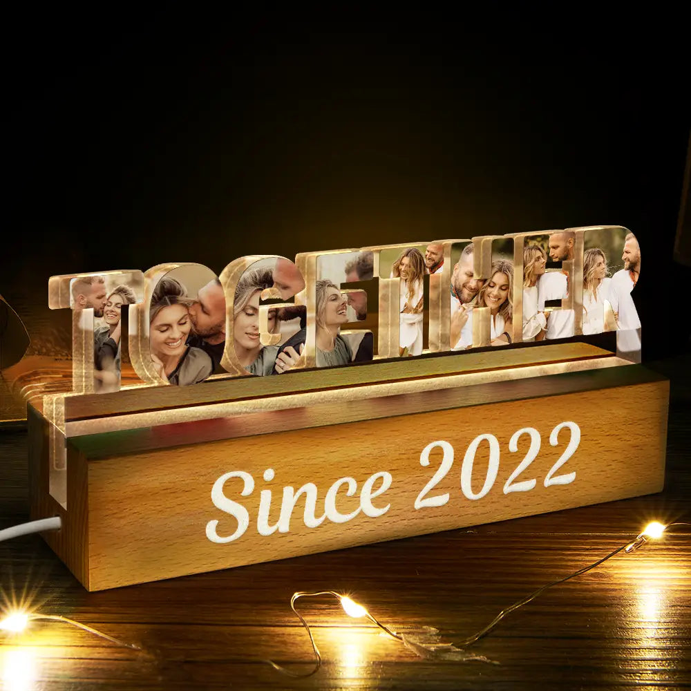 Gift For Couples, Love, Happy, Custom Photo - Custom Photo Together Since Year Couple Anniversary - Personalized Custom Shaped LED Light